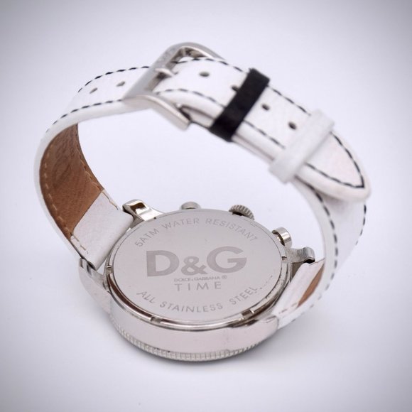 Dolce Gabbana D&G Chronograph Watch Stainless White Leather Quartz 2nd Hand - Picture 4 of 7